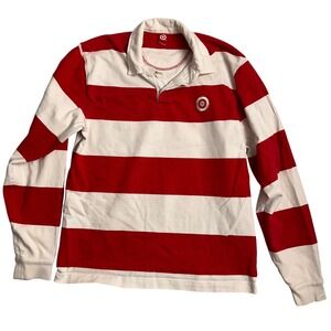 Target Red White Striped Rugby Long Sleeve Polo Shirt Mens Casual Classic Medium